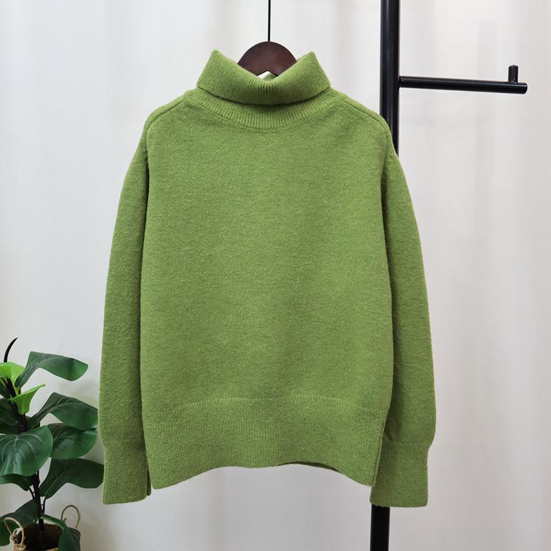 

Водолазка пуловер женский осень и зима новый мягкий восковой ленивый ветер свободный верхняя одежда утолщенный вязаный свитер топ One Size зелёный
