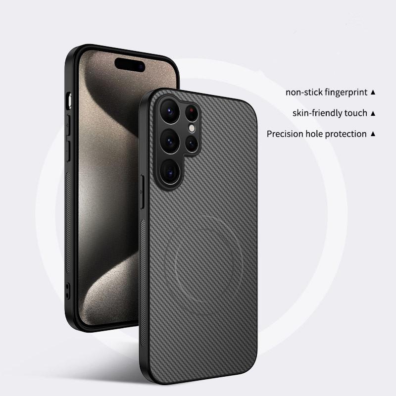 

Чехол из искусственной кожи с узором из углеродного волокна для Samsung Galaxy S24 S25 edge S23 S22 S21 plus S25 ultra S21 fe с внутренним кольцом и жесткой задней частью Samsung S21 FE серый