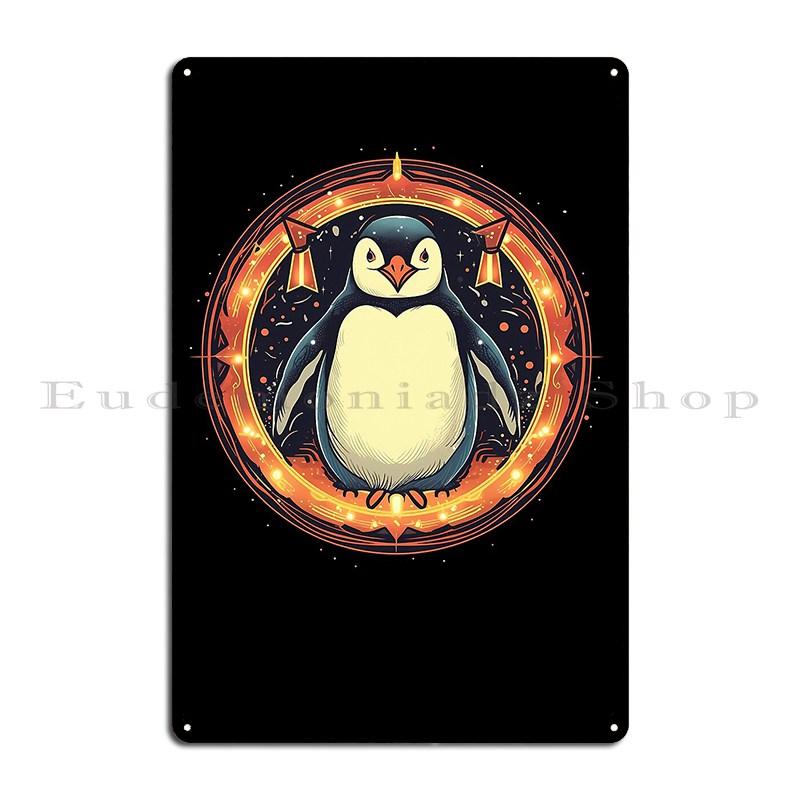 Astronaut Space Penguin Cruiser Metal Bar Decoration Designing Tin Sign Poster