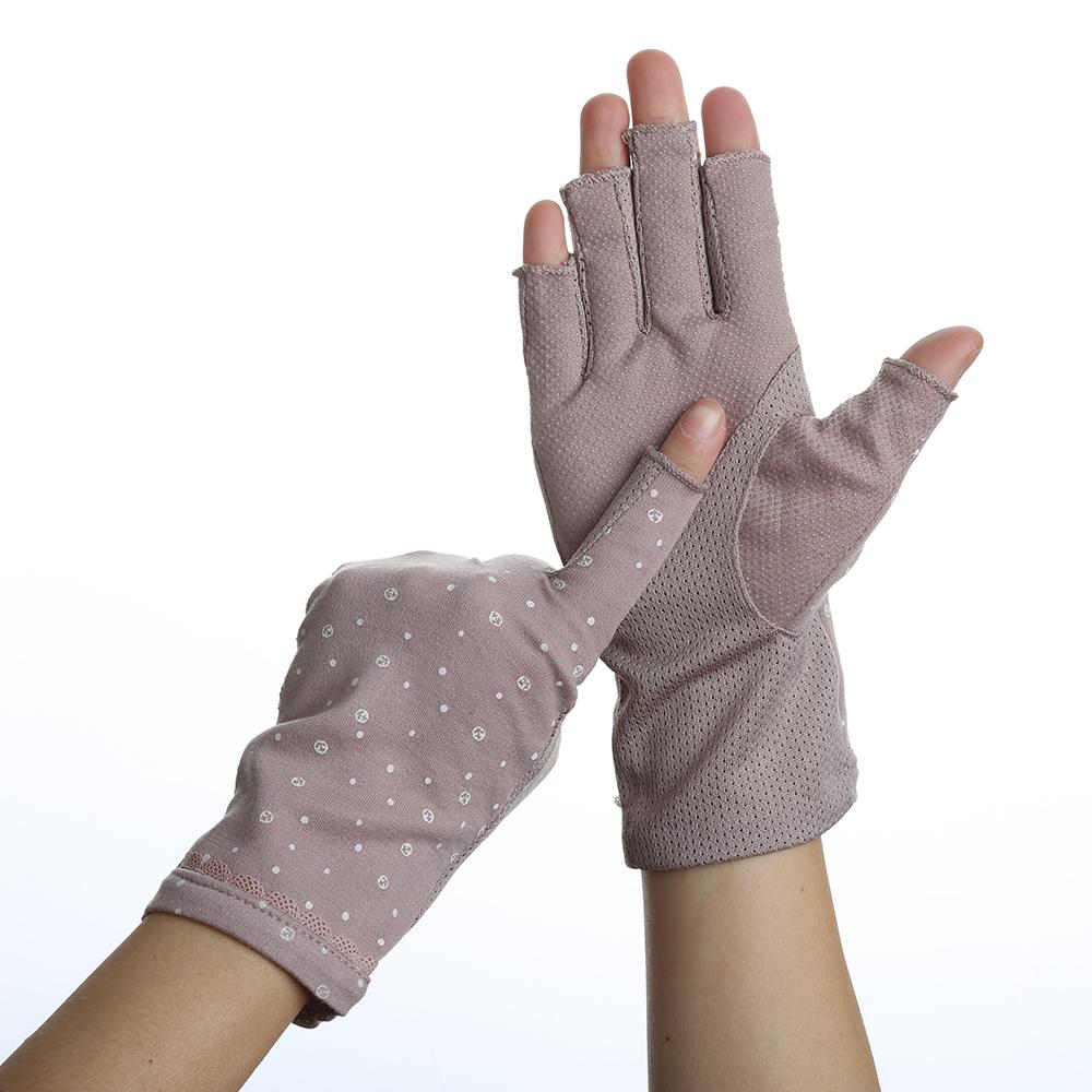 New Fashion Women's Cotton Dot Summer Fingerless Half Finger Anti-Skid Sun Protection Printing anti-UV Thin Short Driving Gloves