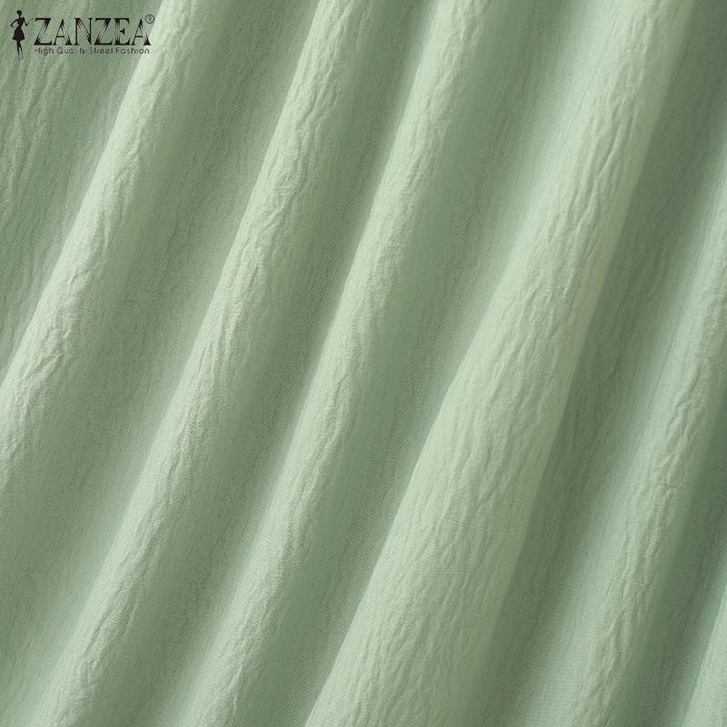 ZANZEA Women Casual Round Neck Summer Solid Color Short Sleeve Dress