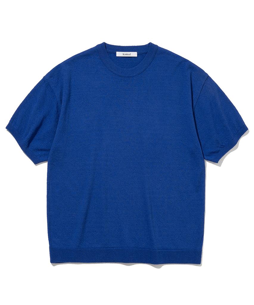 KNITTED Cool Summer Essential Round Short Sleeve Knit Tee Blue