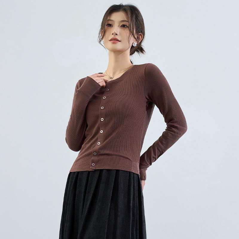 

Женский вязаный кардиган из мериносовой шерсти 2024 - Универсальный осенне-зимний повседневный с круглым вырезом, однобортный S/M кофейный/латте