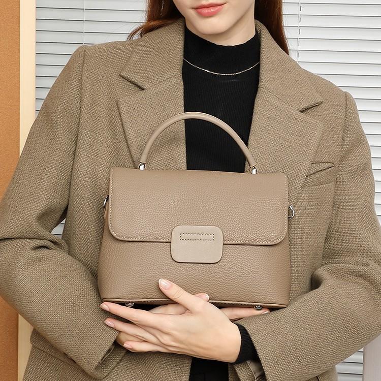 First Layer Cowhide Women'S Shoulder Crossbody Simple Fashion Bag Girls Classic Shell Bag 2 Shoulder Straps Large Capacity Soft Leather