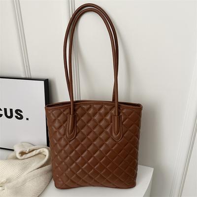 New Large-Capacity Foreign-Style Rhombus Casual Embroidery Thread Simple Solid Color Single Shoulder Underarm Tote Bag Large