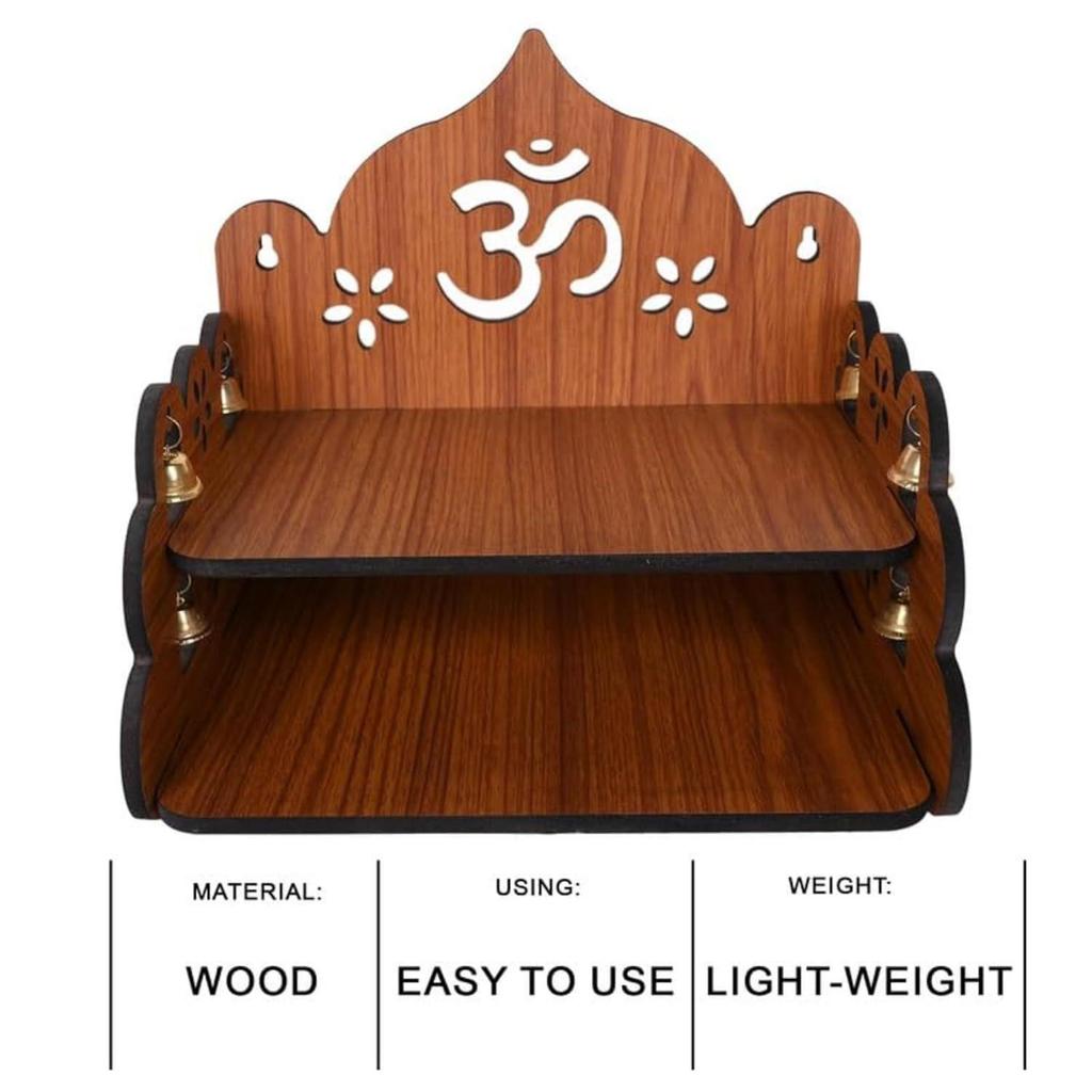 Pooja Mandir für Zuhause & Büro, Wandmontierter Holztempel, Pooja-Ständer mit Aufbewahrungsschrank, Heimdekor, Kleine & Große Größe (Mandir Design 1)