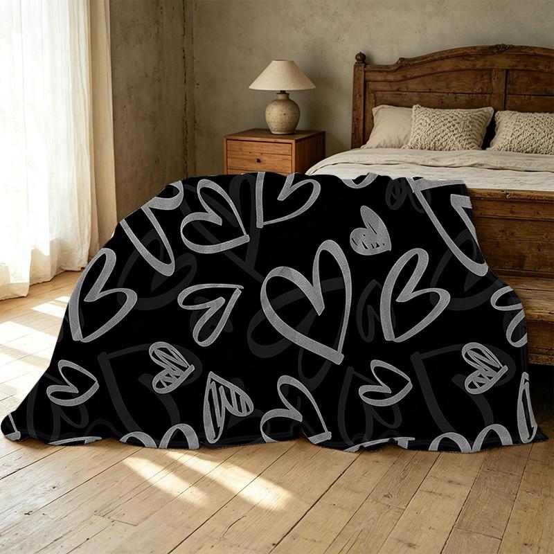 Heart Series Flannel Fleece Throw Blanket Soft, Cozy Warm Short Plush, Ideal for Single Bedroom, Home Relax, Halloween & Christmas Use
