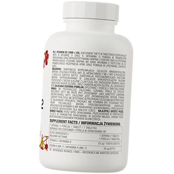 Vitamins D3 K2, Vitamin D3 1000 + K2, Ostrovit 90 Tabs (36250097)