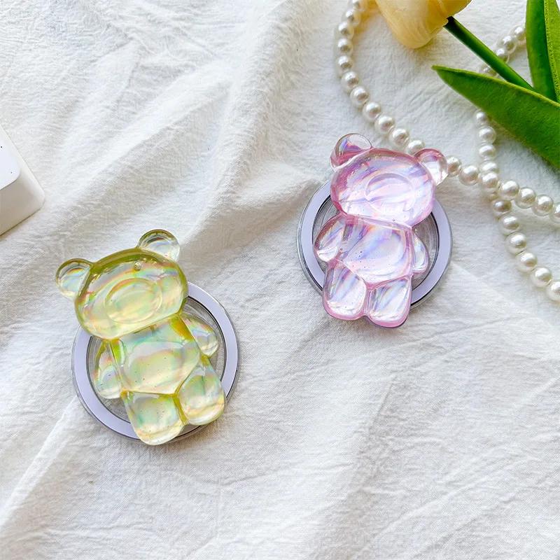 Cartoon Cute Laser Bear Magnetic Phone Grip Holder Socket Pocket Support for Magsafe IPhone Mac Safe Ring Finger Expanding Stand