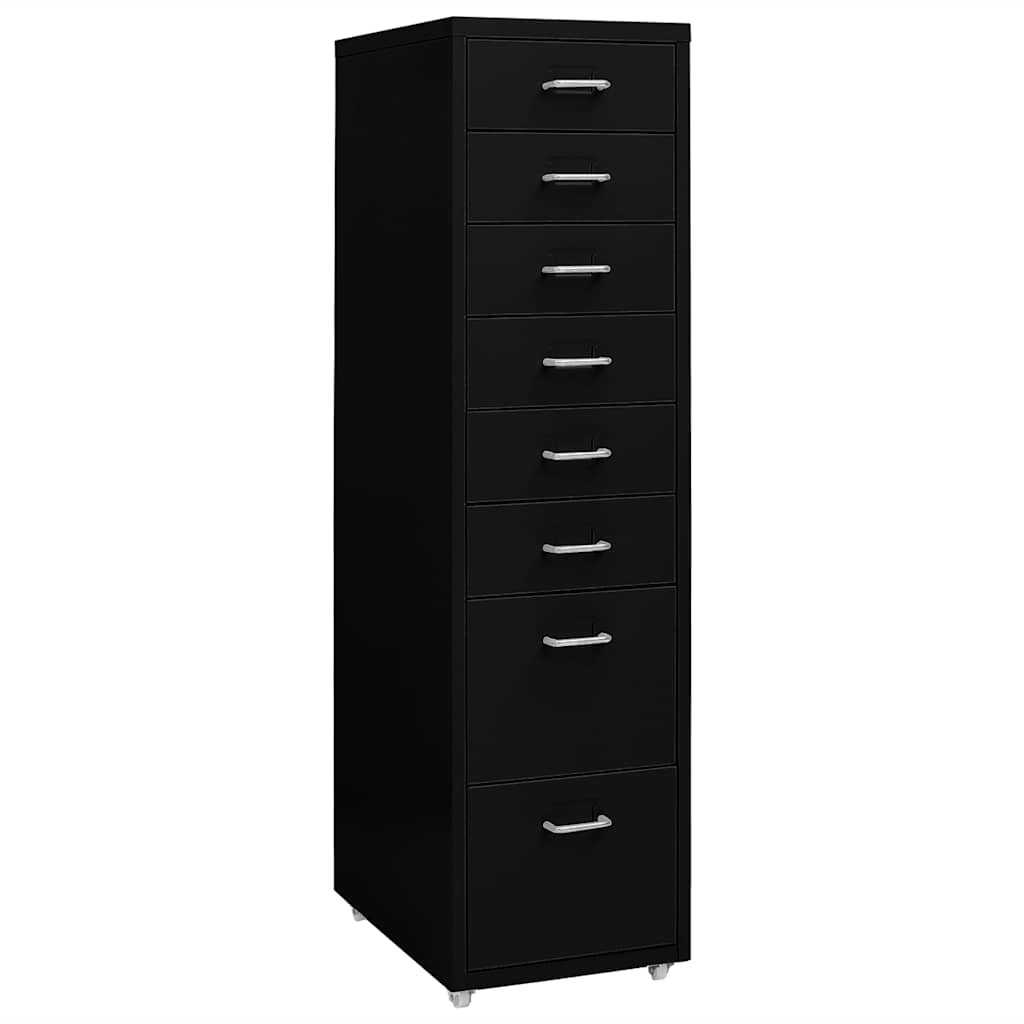vidaXL Aktenschrank mit Rollen Schwarz 28x41x109 cm Metall schwarz