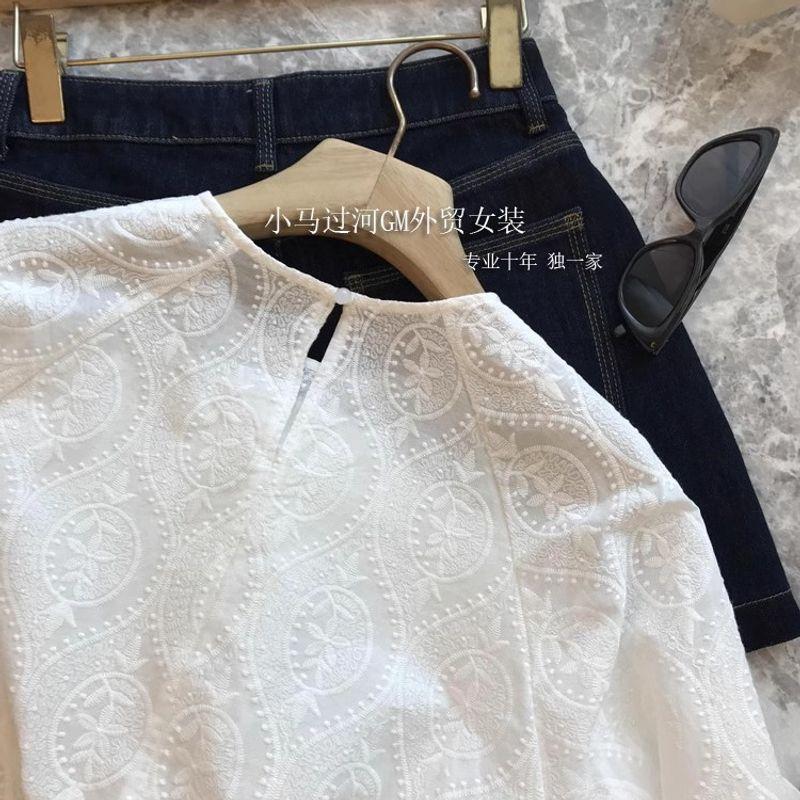 

Юаневый правопорядок!!! Giant Recommend ~ Темпераментный хлопковый топ с вышивкой жаккардом, рукавами-фонариками и круглым вырезом для женщин White S