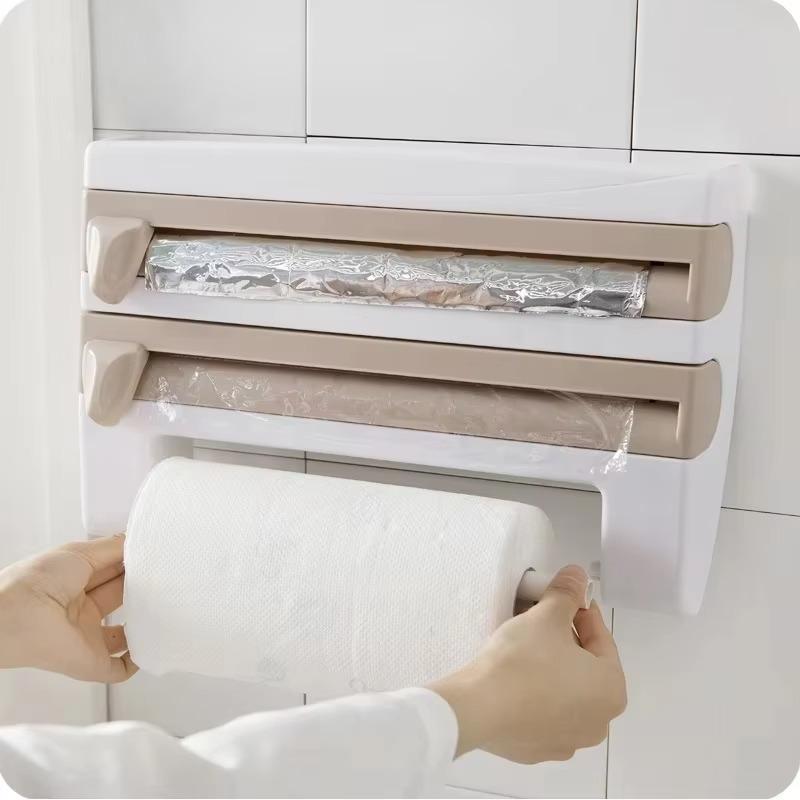 Wall Mounted Kitchen Tissue Holder Sauce Bottle Holder 4-in-1 Plastic Packaging Cutting Rack Storage Rack
