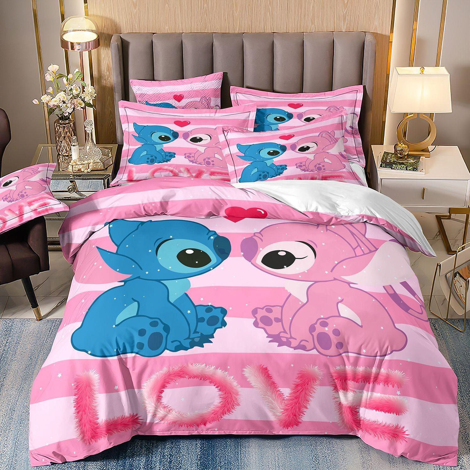 Hot Sale 3D Cool Stitch Cute Anime Kids Duvet Cover with Pillowcases Cartoon Bedding Sets Gifts for Girls Boys Kids Adults 135x200cm