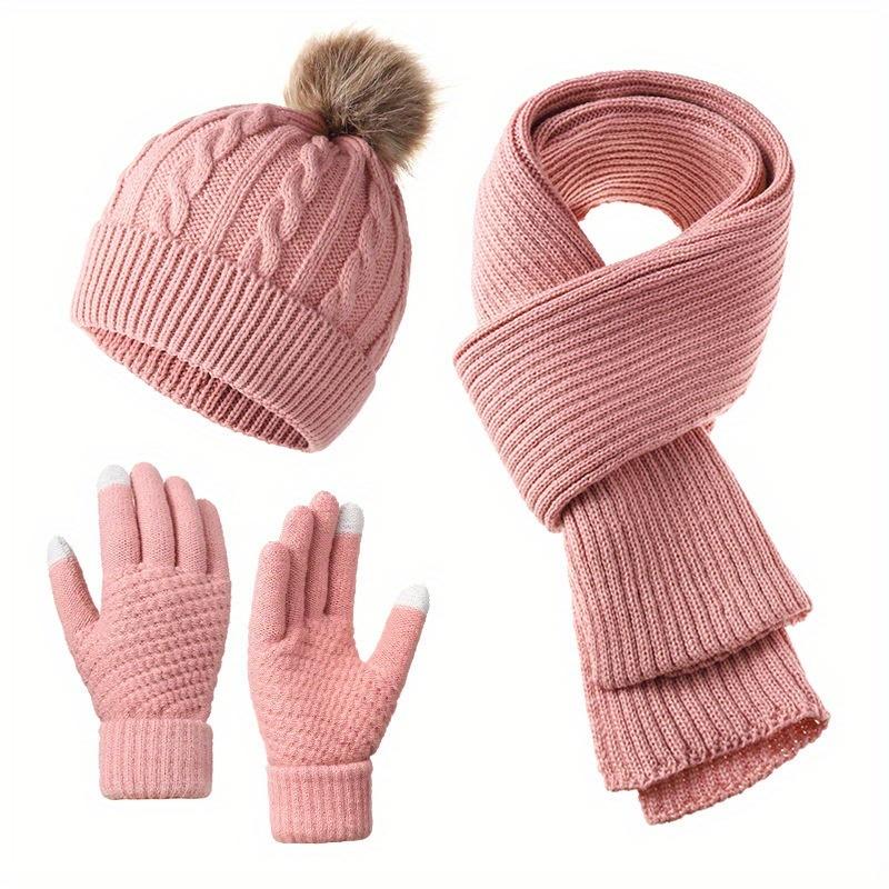 Warm Winter 3pcs Set - Hat, Scarf & Gloves. Soft & Comfortable. Perfect for Commuting, Shopping & Outdoor Activities.