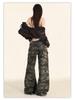 Women's American Camouflage Straight Cargo Pants - 2025 Spring/Autumn Collection, High-Waist Loose Fit Wide Leg.