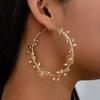 1 Pair Exaggerated Hoop Earrings For Women Leaf Flower Gold Color Big Circle Earrings Vintage Trend Women'S Jewelry Gift