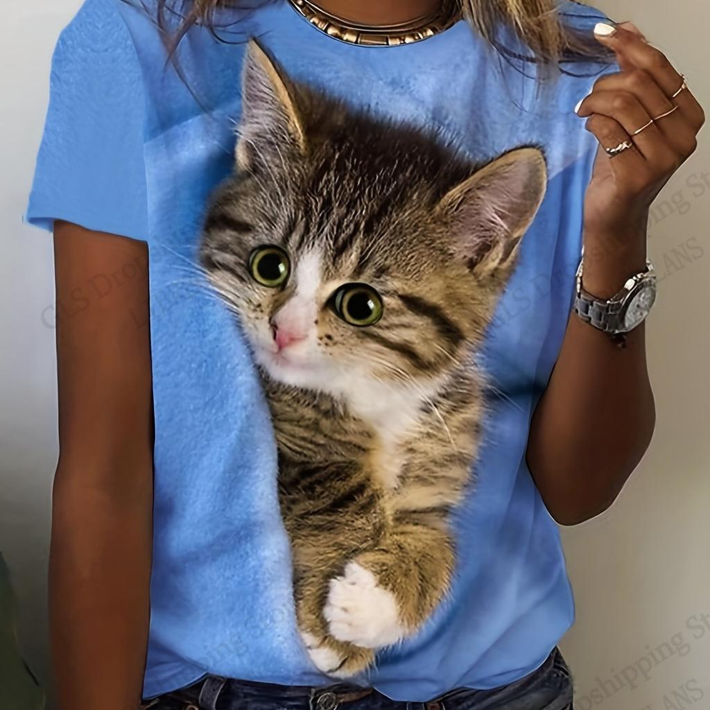 Tshirt Cartoon Lovely Animal Cat Pretty 3d Print T-shirt Women Fashion Short Sleeve Casual Oversized Tops Tees Female Clothing