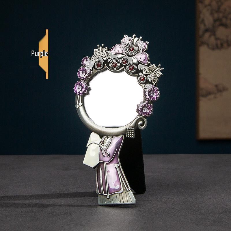 Retro Chinese Peking Opera Character Face Paint Metal Pocket Mirror – Handheld & Desktop Dual-use.