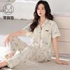 Pajamas with chest pads women's summer thin cotton short-sleeved trousers large size casual relaxation cardigan loungewear set