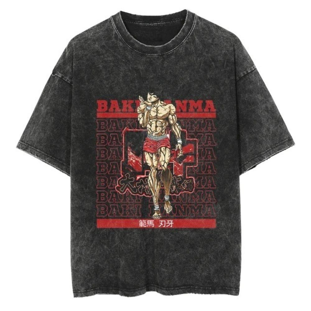 Anime Baki Haman Tshirts Harajuku Vintage Cotton Washed T Shirt for Men Hip Hop Streetwear T-shirt
