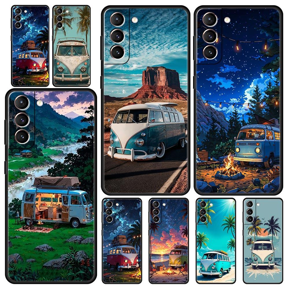 Phone Case For Samsung Galaxy S25 Edge S24 S23 S22 S21 Ultra S20 FE 5G S10 S10E S9 Plus Soft Cover Combi Van Car Outdoor Camping