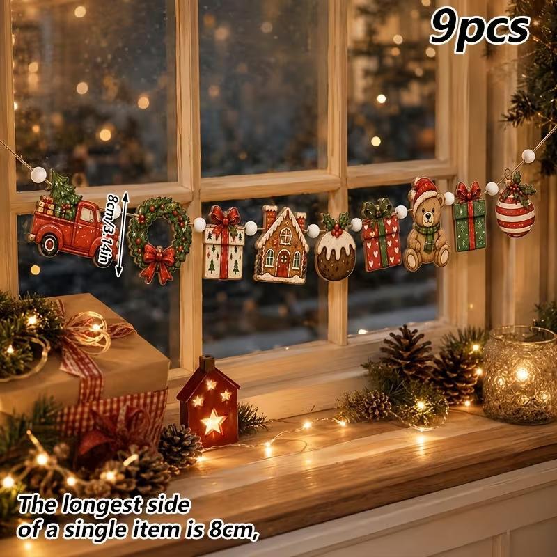 Vintage Halloween Wooden Hanging Garland, Retro Pumpkin Ghost Cat Bead Banner For Home Party Wall Decor