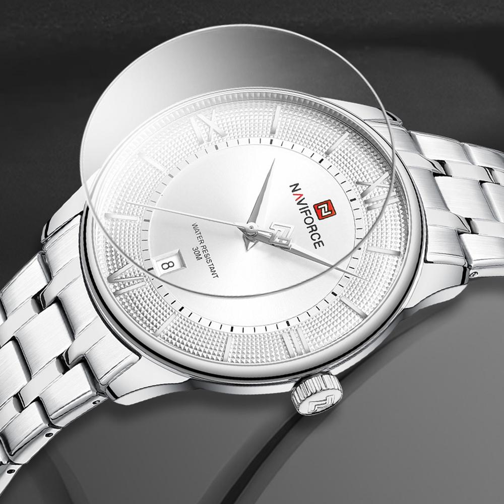 NAVIFORCE Men Quartz Watch Daily Casual Calendar Simple Dial 30m Waterproof Stainless Steel Strap Men Casual Watch Gift NF9272S