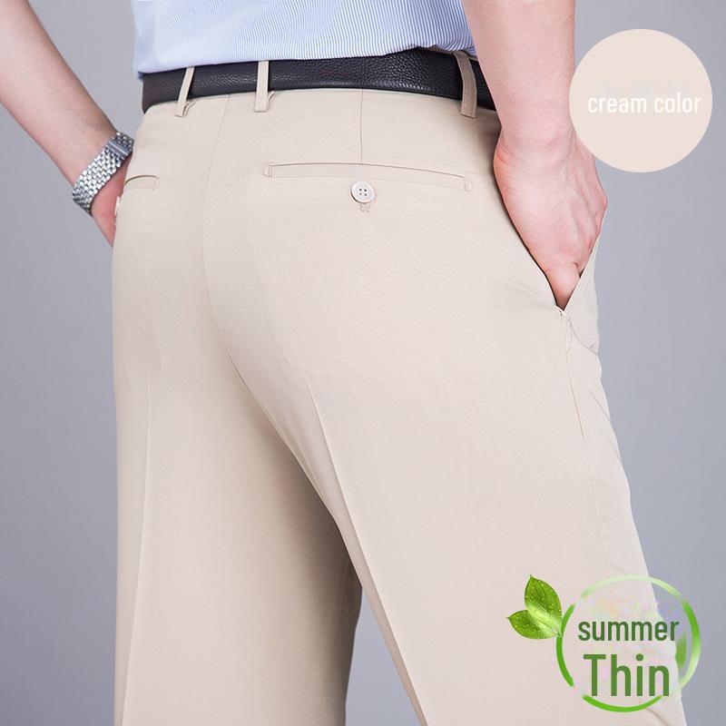 Men's Summer Mulberry Silk High-Waist Loose White Trousers
