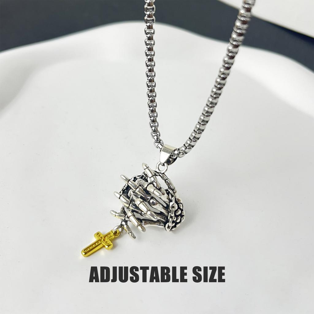 Unique Prayer Hands Skeleton Crucifix Necklace/Pendant Stylish Jewelry for Rock Enthusiasts and Religious Believers