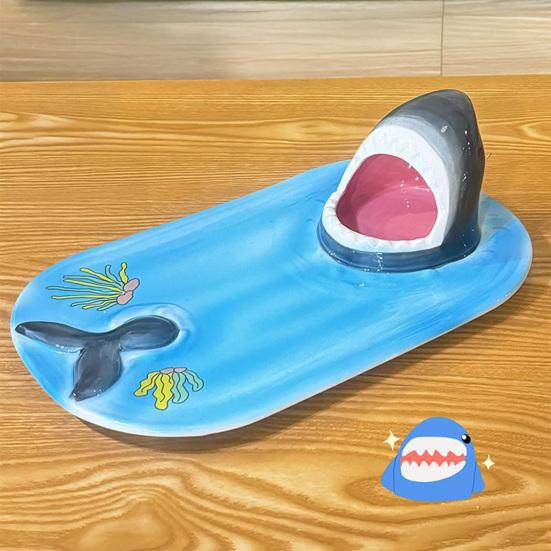 Talerz do sushi w kształcie rekina 3 w 1 Ceramiczny talerz obiadowy z miseczką na sos Uchwyt na pałeczki do sushi Tacka na jedzenie Bezpieczny w kuchence mikrofalowej