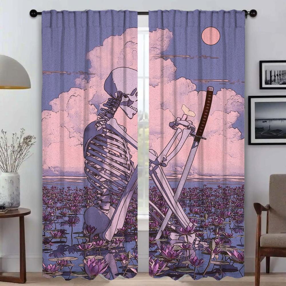 Love Skeleton Blackout Curtain for Room 2 Panel Curtains Child Room Home Interior Curtains Partition Shades Tulle for Bedroom