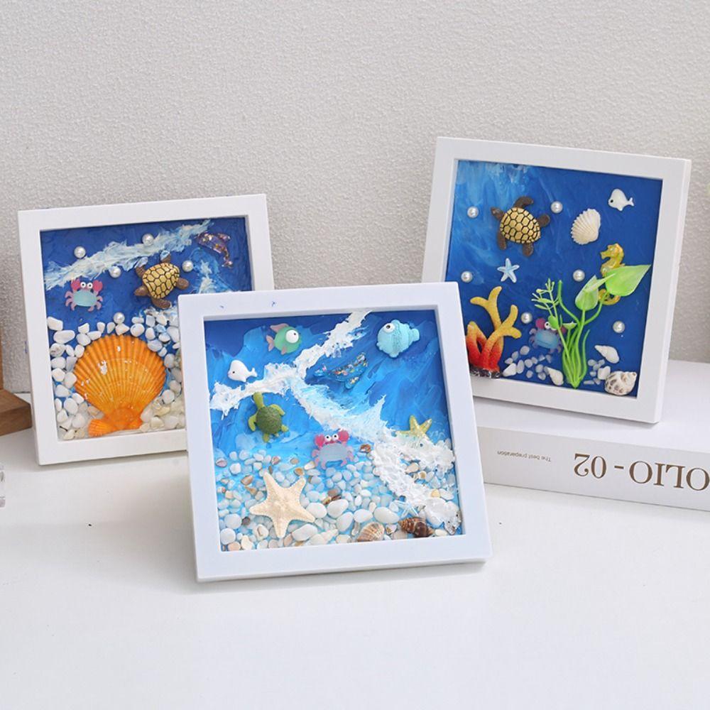 Wood Material 3D Ocean Scenery Painting Multicolor Photo Wood Frame DIY Photo Frame  Craft Projects
