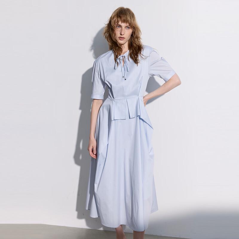 ELLE Elegant French Commuter Shirt Dress M светло-синий