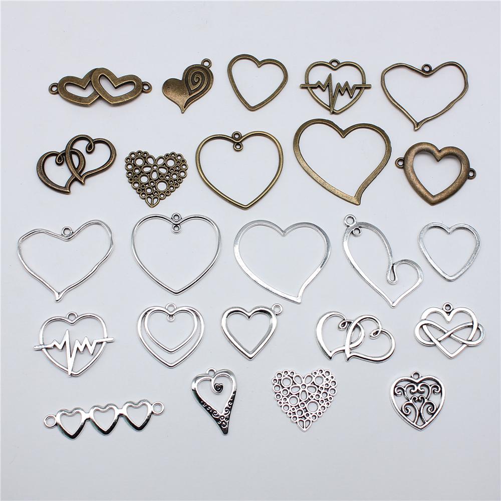 10pcs Hollow Hearts Connector For Jewelry Making Hollow Hearts Charms DIY Handmade Tibetan Finding Jewelry