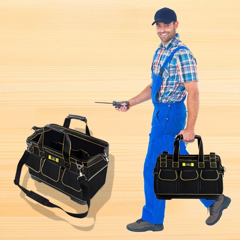 1pc 14-inch Portable Tool Bag, Multi-Pocket Organizer with Adjustable Strap for Mechanics Electricians, Sturdy Zipper Closure