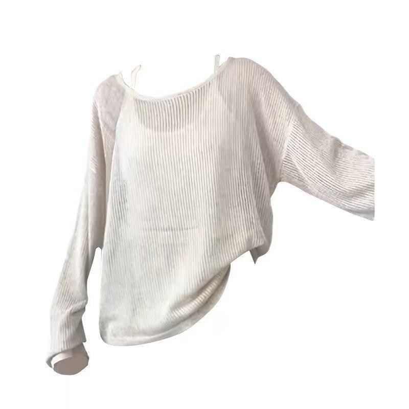 

Hollow blouse sunscreen top new summer new long-sleeved knitted sweater women s clothing casual college lazy style S/45 kg