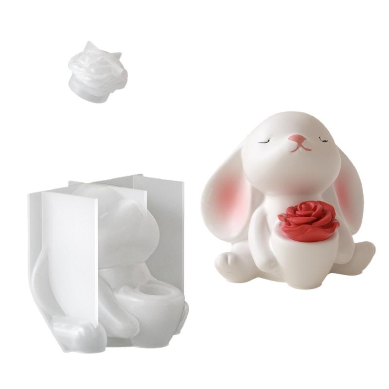 Rabbit Holding Flower Vase Silicone Mold Portable Charm Holder Resin Mold For Resin Jewelry Making And DIY Crafts