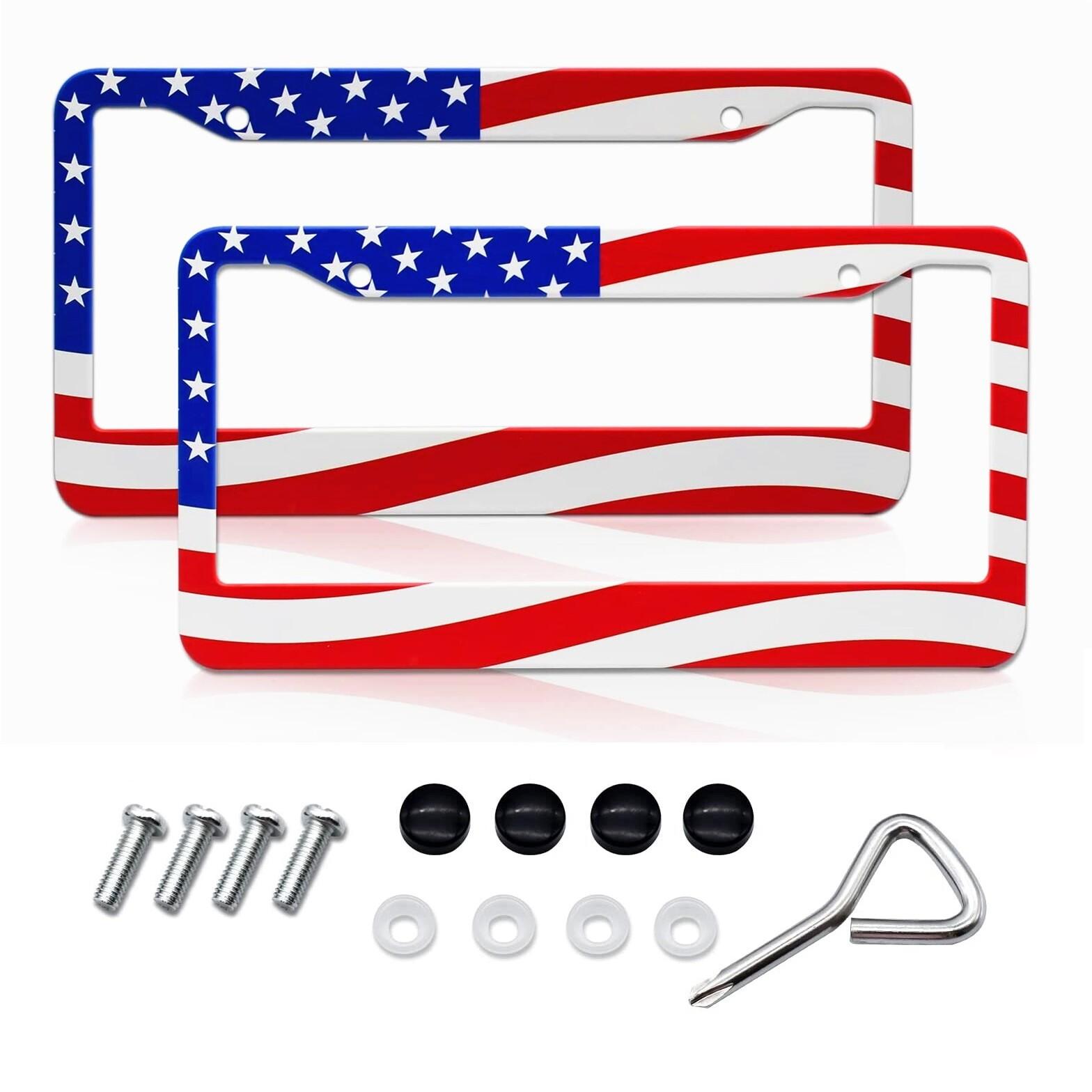 2pcs For Ford F-150 F-250 F-350 US Flag Patriotic Car License Plate Frame Cover