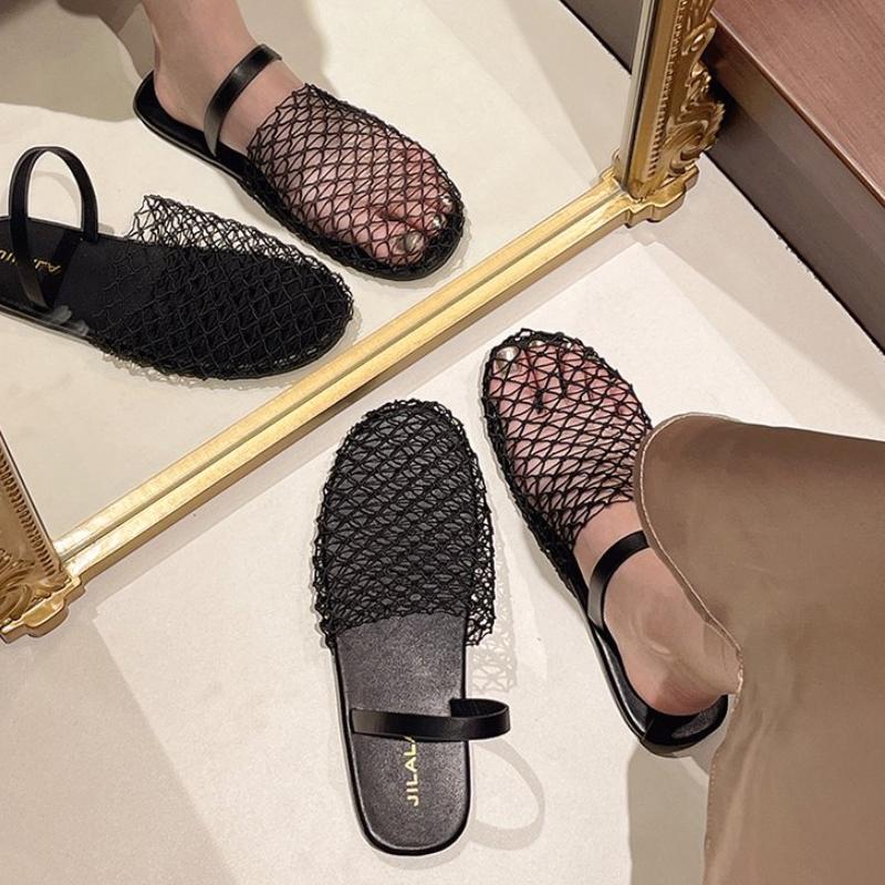 Fashion 2024 New Beach Shoes Comfort Retro Female Flat shoes Summer Mesh Hollow Sandals Women Flats Shallow slippers