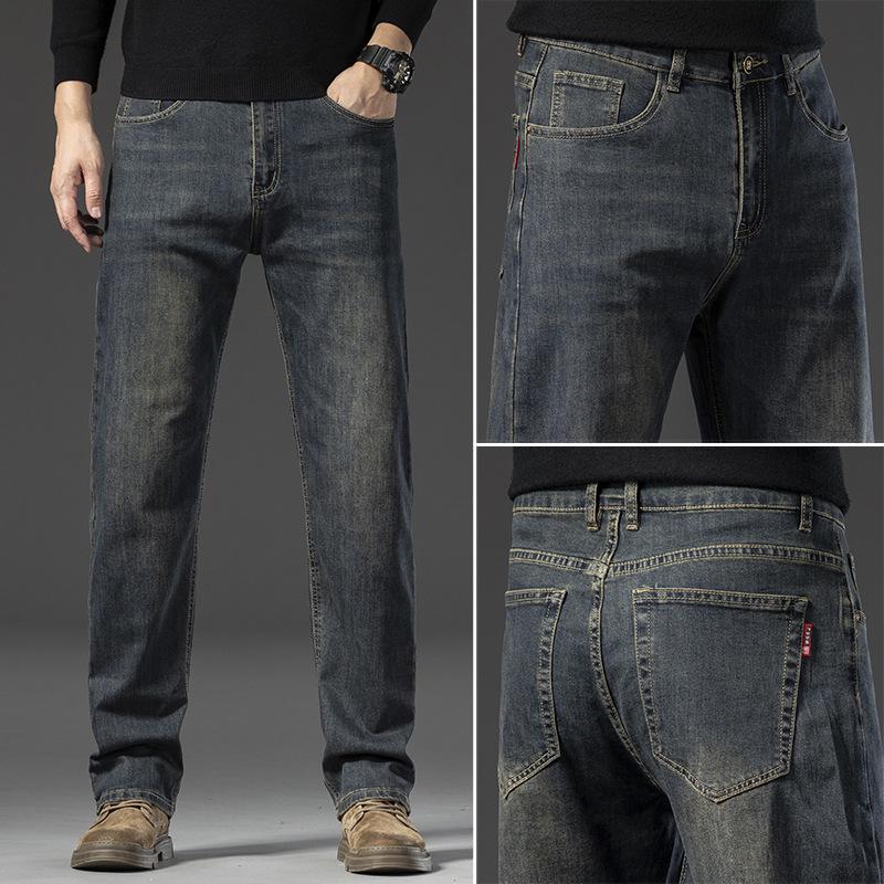2025 Men's Autumn Wide-Leg Elastic Denim Trousers - Loose, Straight, Casual & Trendy