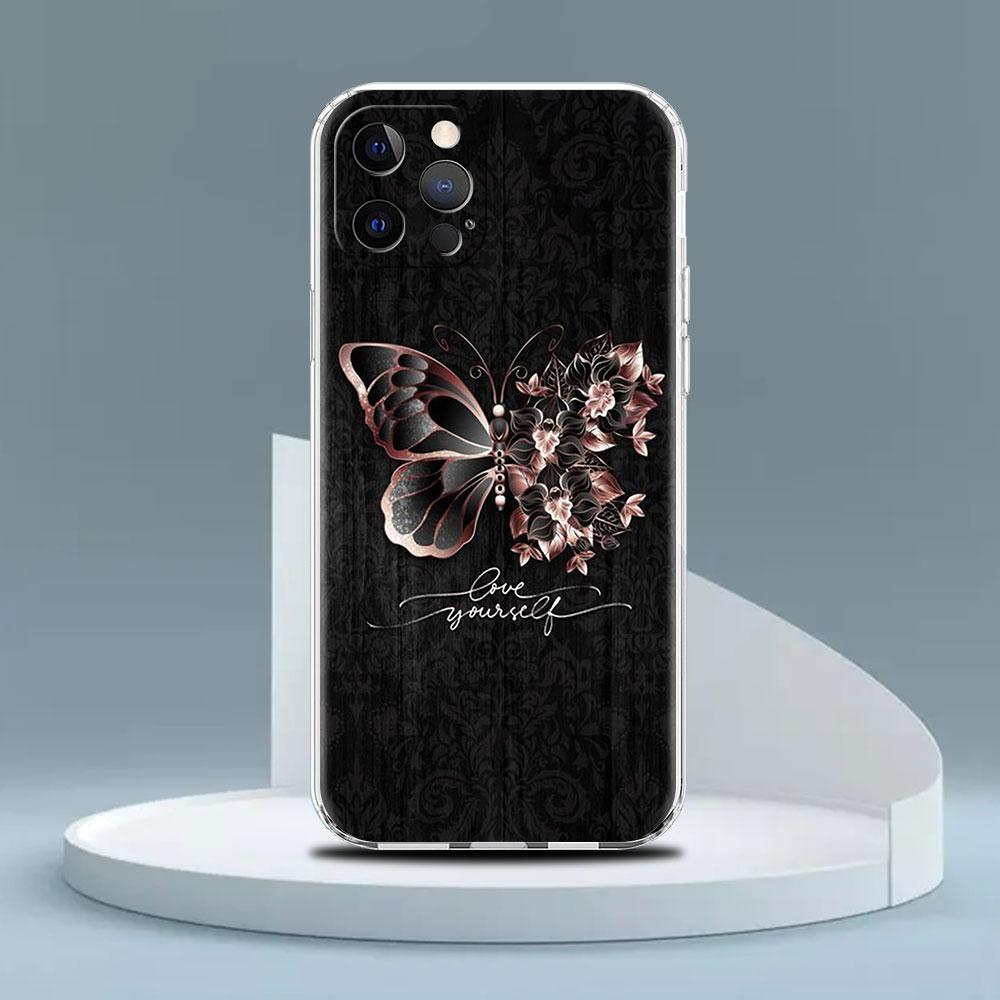Transparente Hülle für Apple iPhone 14 13 11 12 Pro 7 8 Plus XR X XS Max 6 6S 14Pro Silikon Handyhülle Beauty Pink Schmetterling