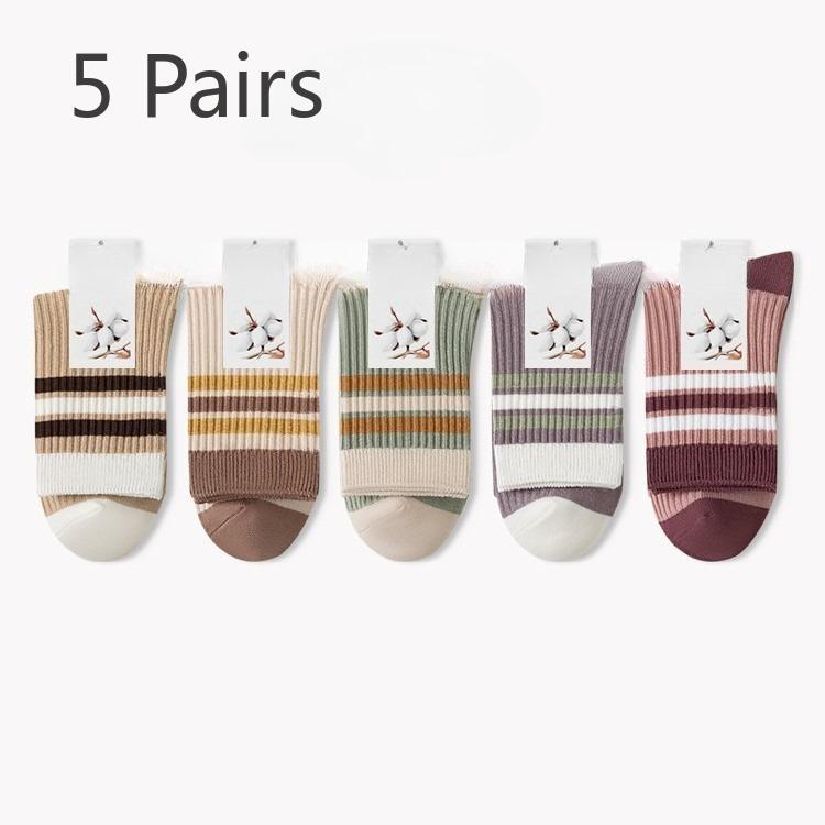 5 Pairs of Female Spring and Autumn Cotton Anti Bacterial Anti Odor Socks