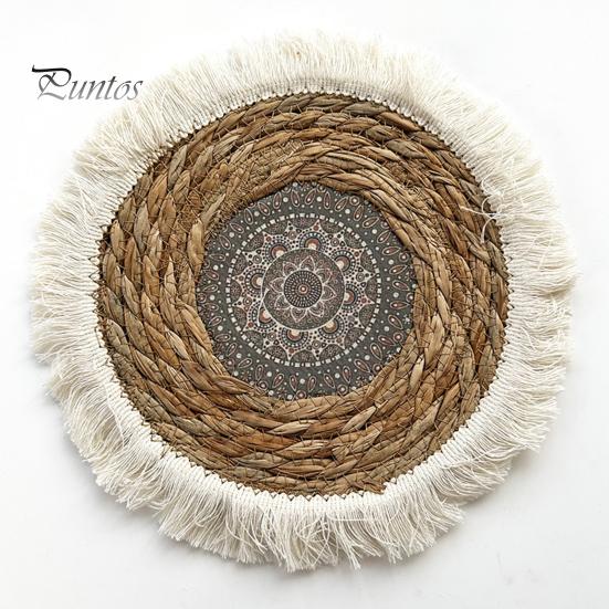 

Подставка для столовых приборов Круглая утолщенная термостойкая защита стола Мягкая соломенная плетеная богемная моющаяся посуда Горячие кастрюли Кастрюли Кофейная чашка Кулинария Выпечка 25cm E