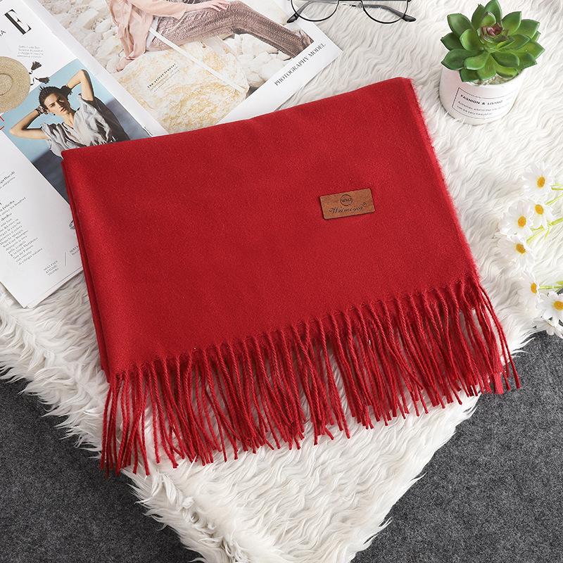 Korean Style Women's Winter Red Tassel Scarf - Imitation Cashmere Warm Gift