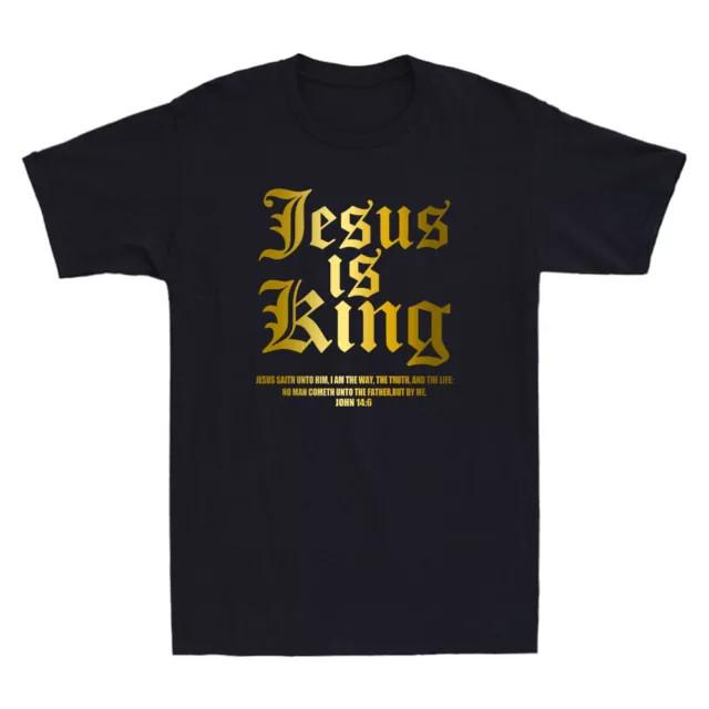 Jesus Is King Christian Faith Bible God Church Religious Golden Print Cotton Tee M