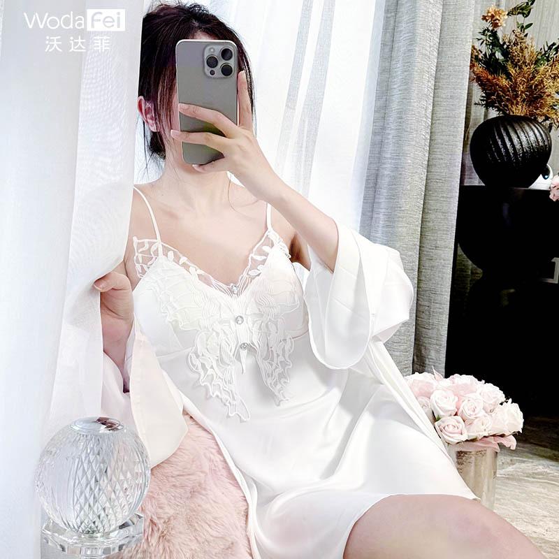[Carefully Selected] Sexy Satin Nightdress with Chest Pad, Summer New Ice Silk Slimming Strap Loungewear Set