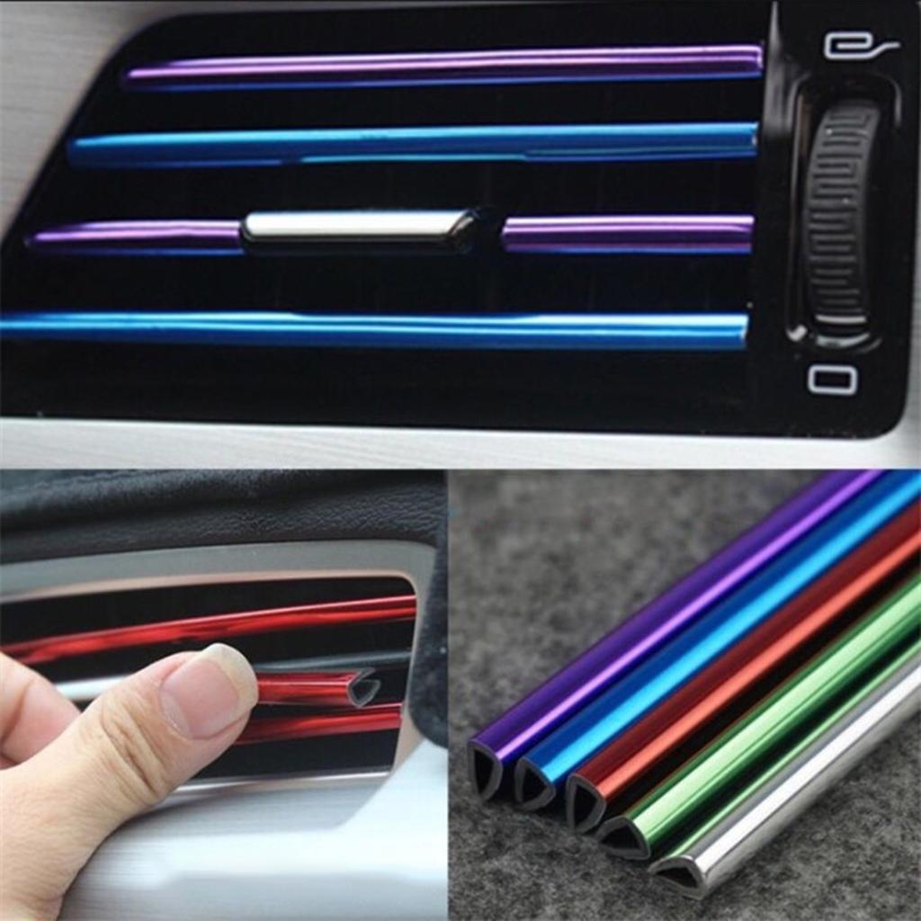 10pcs Car Air Conditioner Vent Trim Colorful PVC Stylish Interior Moulding Strip for Decoration