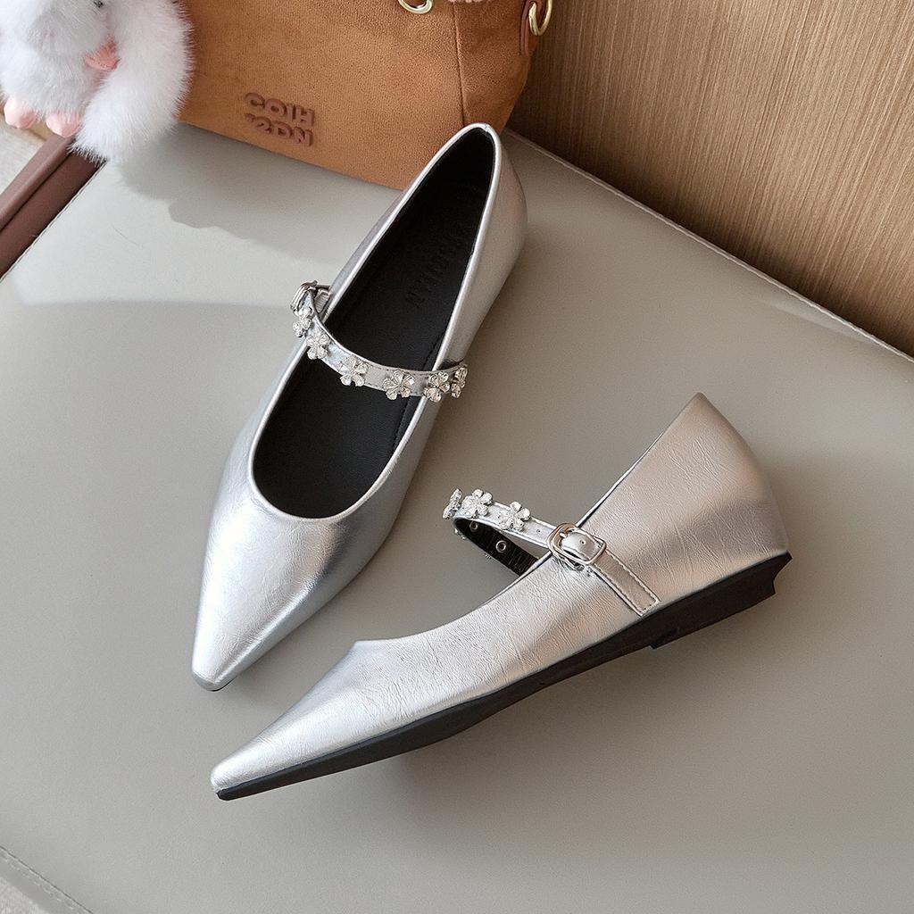 Fashion Height Increaed High Heels Within 5cm Pointed Toe Women's 2025 New French Retro Shallow Mouth Mary Jane Shoes