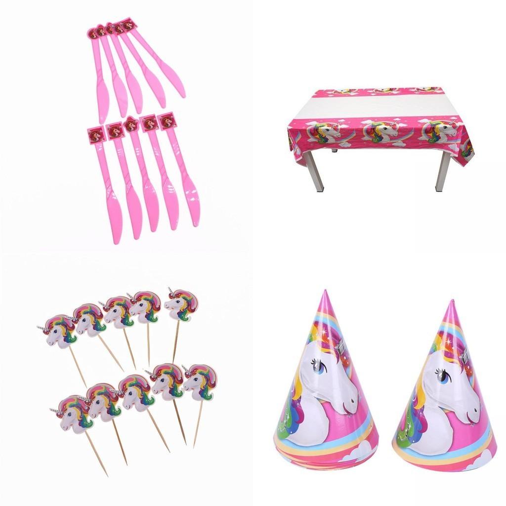 Magical Unicorn Kids Birthday Party Supplies Featuring Colorful Plates Cups And Banners
