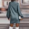 Damen Strickkleid Rollkragen Winterpullover Kleid Strickkleider Midi Einfarbig Langes Wollkleid
